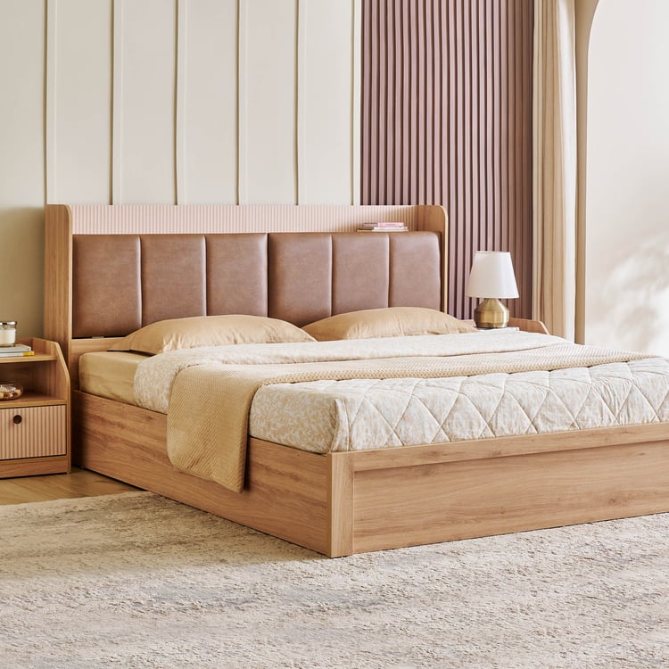 King Size Bed for Home furniture – Plywood & Wooden Headboard, Box Storage & Hydraulic Lift Option
