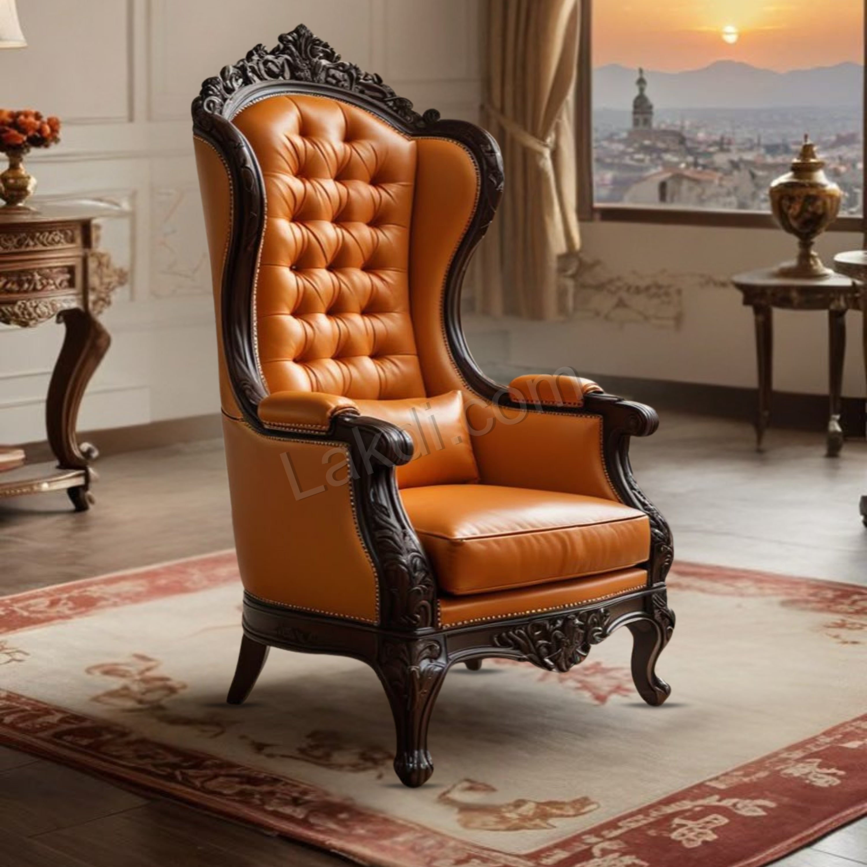 Royal Maharaja High Back Chair, upholstered in luxurious Leatherette, featuring wide armrests and design and Hand Crafting Chair Durable & High Comfort Chair