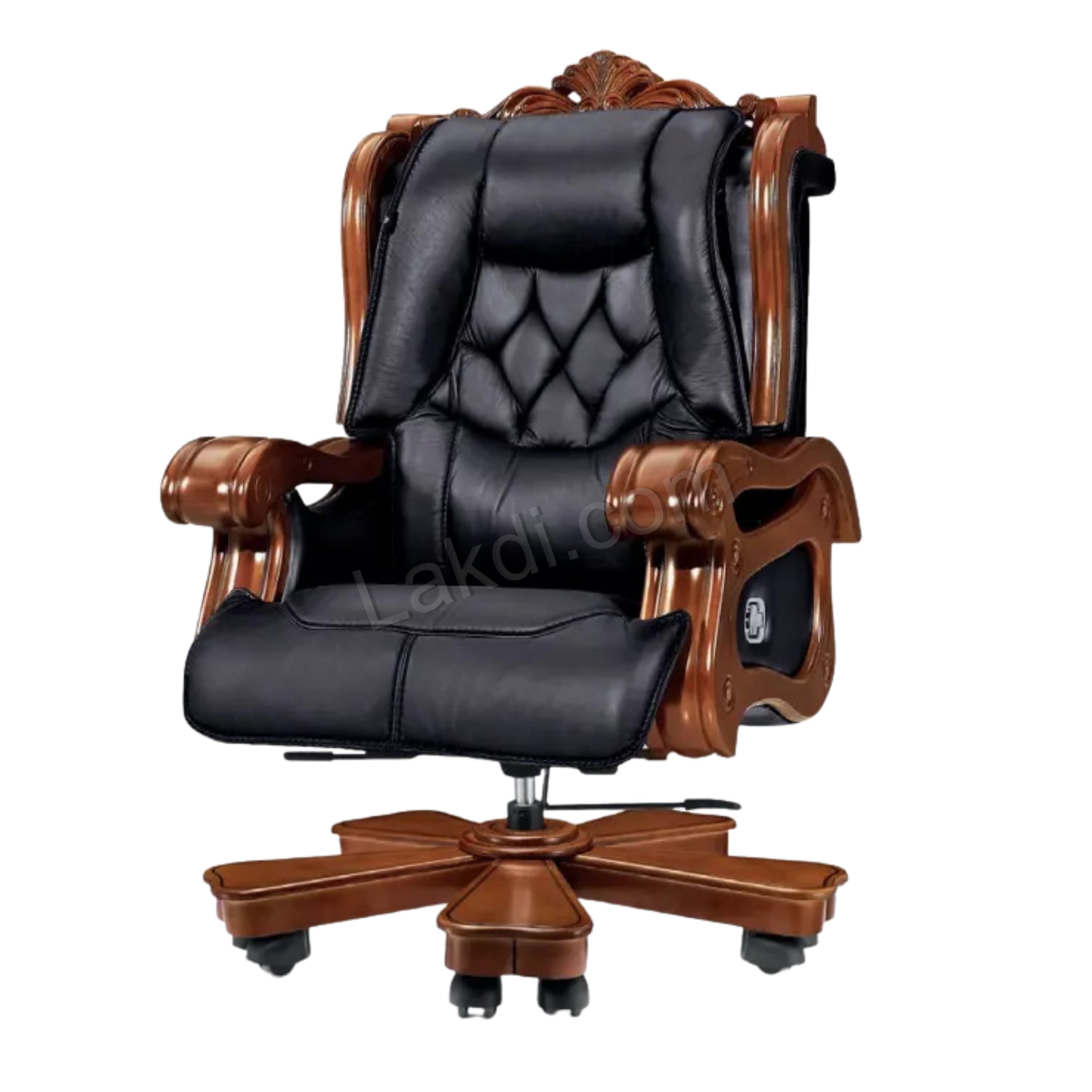 Director Chair for office Royal Design Made in Solid wood with Handcrafted & Leatherette & Recliner & Height Adjustable and Revolving Chair