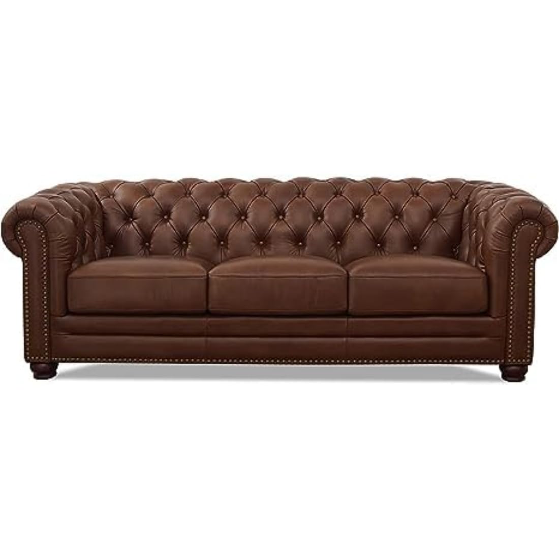 3 Seater chesterfield sofa Modern Design and Leatherette fabric Durable and Comfortable Padded Perfect for living Room, Office -Brown