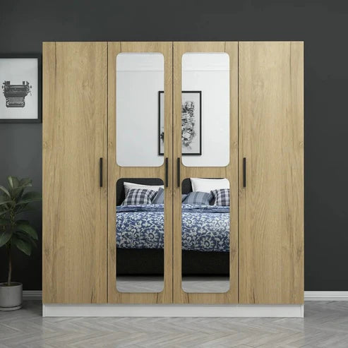 Wardrobe for Effortless Style Premium 4-Door Mirrored Wardrobe, Ideal for Contemporary Compact Bedrooms