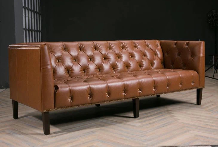 3 Seater Sofa For Home Furniture Upholstery Pu Leatherette Premium & Durable Design For Living Room -Brown