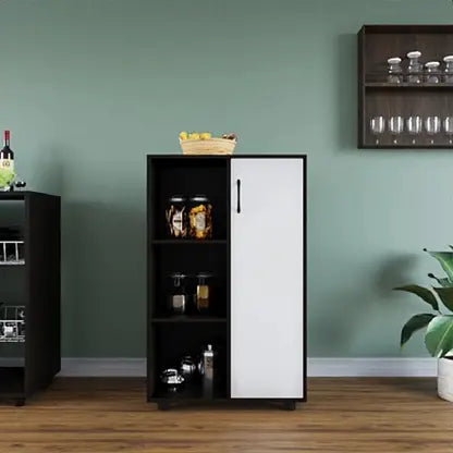 Cabinet – Solid Wood with 5 Shelves, Sleek Storage Accent for Kitchen or Utility.