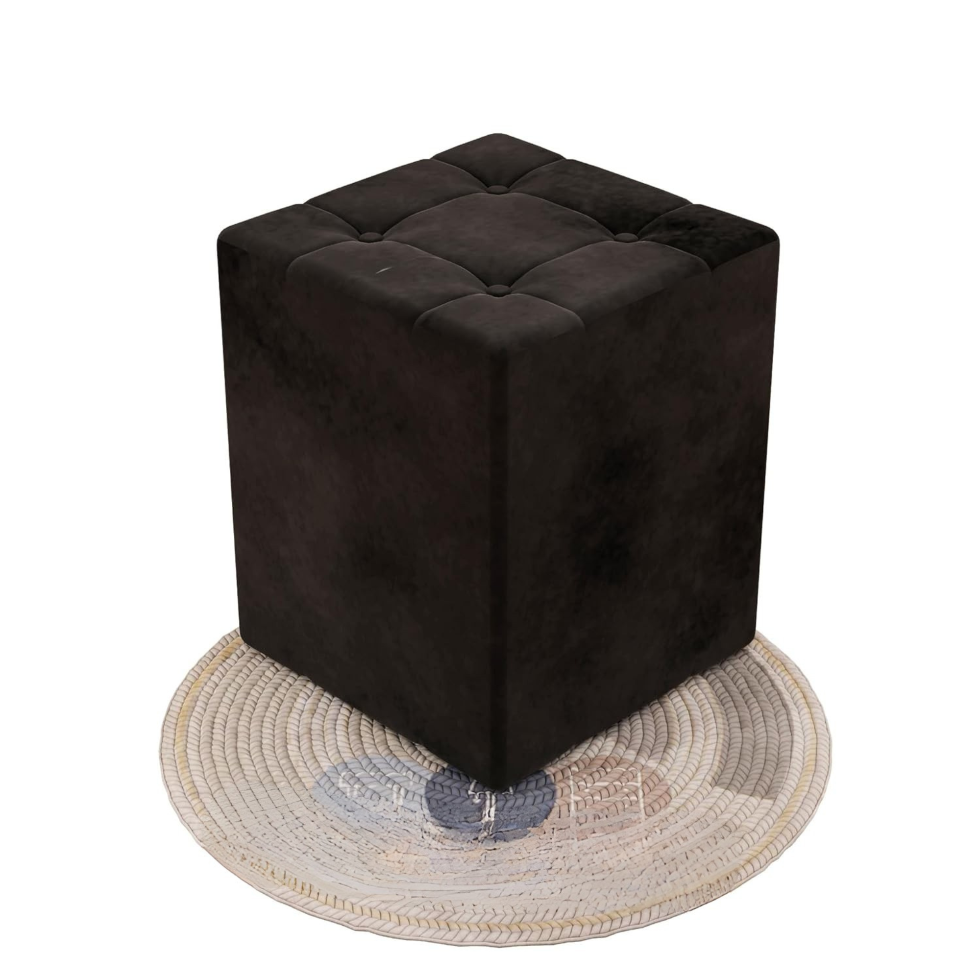 Ottoman Plouffe's Modern Square Ottoman with Soft Padded Seat, Multifunctional Vanity Chairs for Makeup, Upholstery Velvet Footrest Stool - Black
