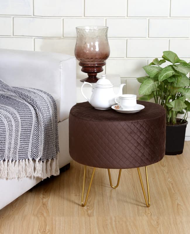 Ottoman Pouffes Sitting Stool for Living Room Dressing Table Puffy Footstool for Office or Home Decoration -Coffee Brown