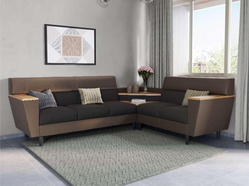 4 Seater Sofa L Shape For Home Furniture, Upholstery Velvet and Pu Leatherette Modern And Durable Design For Living Room -Brown and Black