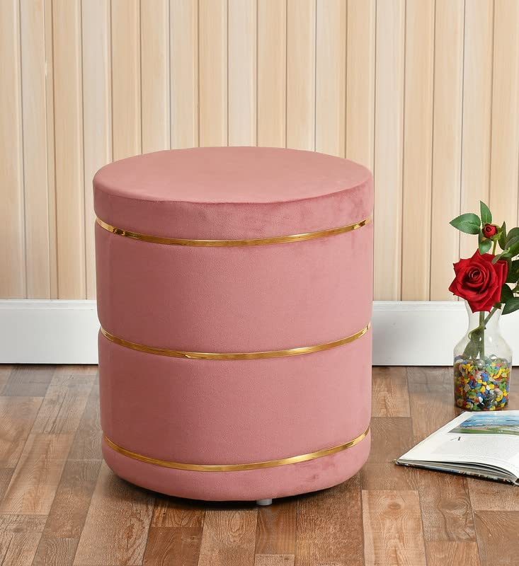 Plouffe's Sitting Stool for Living Room, Wooden Ottoman Stools, Footstool, Pouf for Office Home Decoration & Dressing Table- Pink