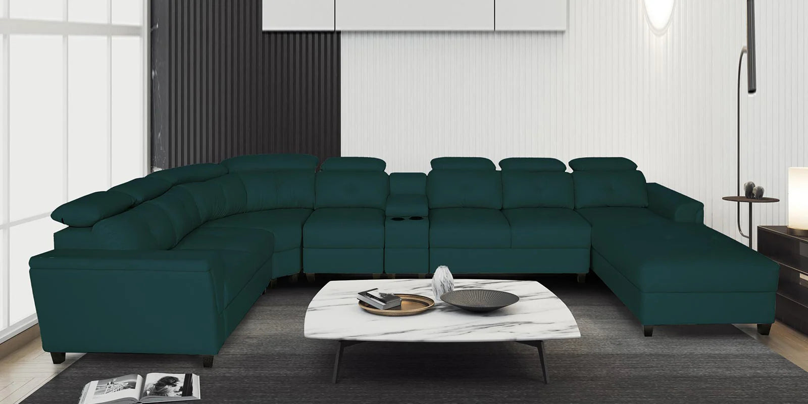 U Shape Sofa For Office Furniture, Upholstery Fabric Luxury And Durable Design For Living Room -Green