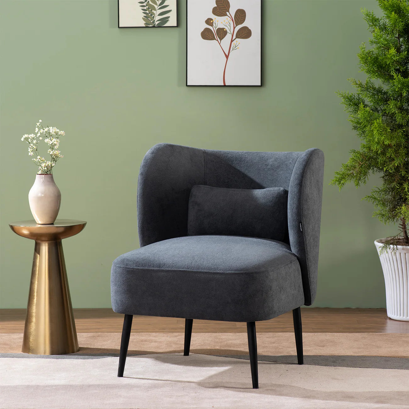Lounge Chairs cozy and stylish armless chair with a Curved backrest Upholstered in Woolen For Living Room or Bedroom - Dark Grey