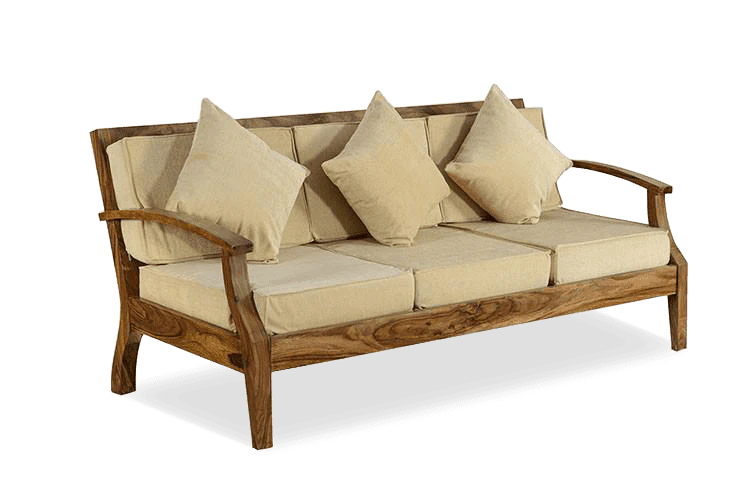 3 Seater Wooden Sofa Fabric Upholstery Modern And Durable Design For Living Room -Brown