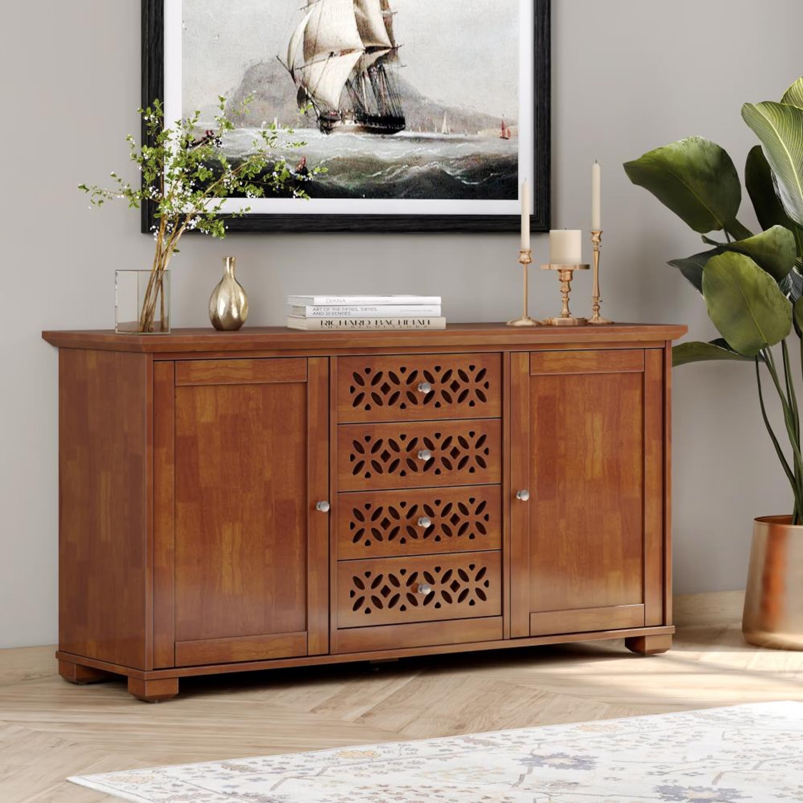 Wooden Storage Cabinet Has Soft-Close Doors and Flexible Shelving for Every Room, Designed with Utility and Elegance