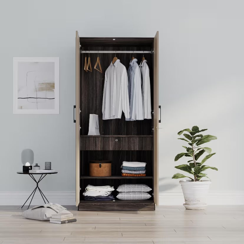 Elegant Wood Storage Cabinet – Open Shelves & Closed Compartments for Home Use