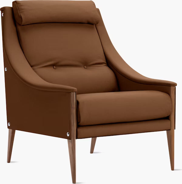 Lounge Chair Upholstered in Fabric Luxurious and Comfortable durable Design legs Wooden base with polish-Brown