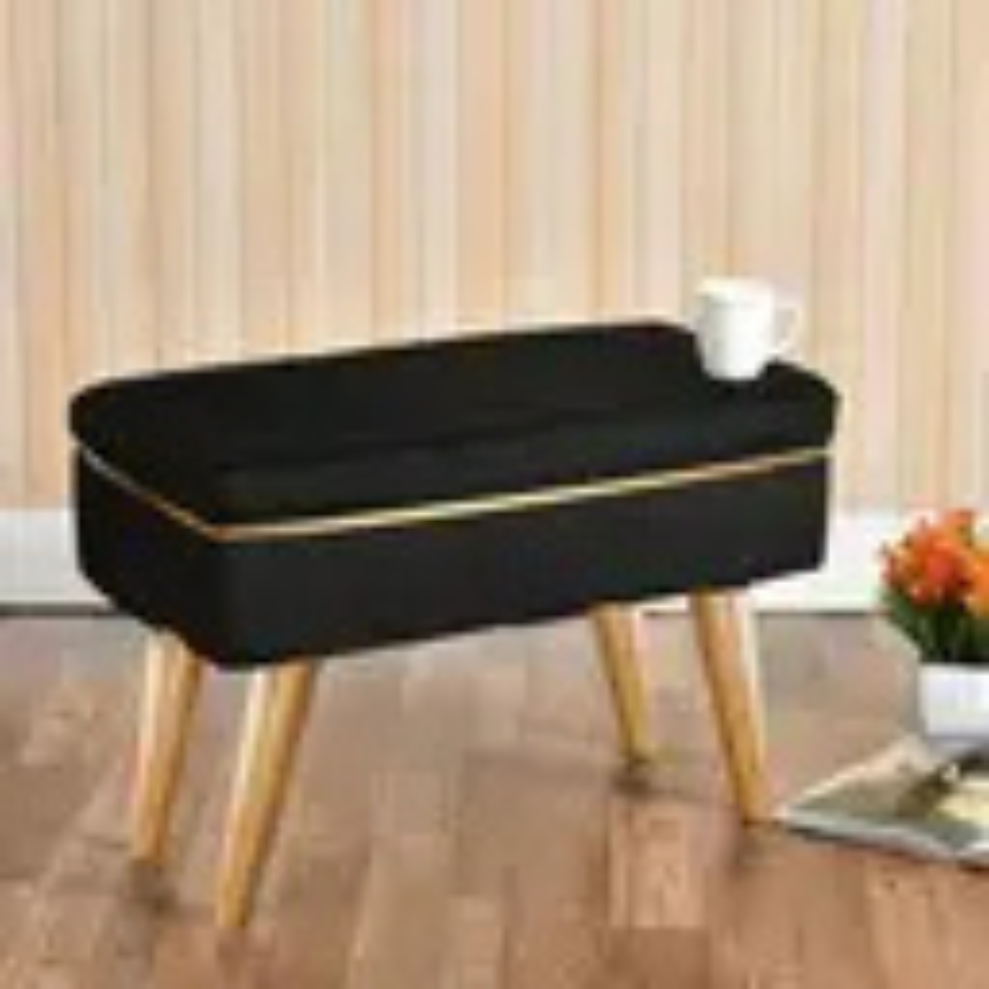 Ottoman Foot Stool with Modern Design – Soft Compact Padded Great for The Living Room or Bedroom – Black