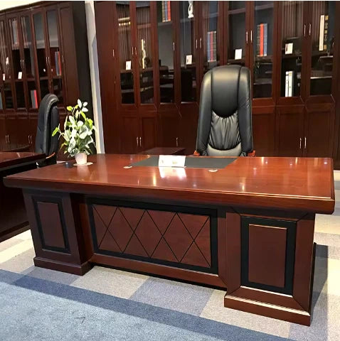 Director & Executive L-Shape Office Table Modern Desk Made in Plyboard with Veneer Pedestal Drawer, CPU Storage & Wire Manager - Walnut Brown