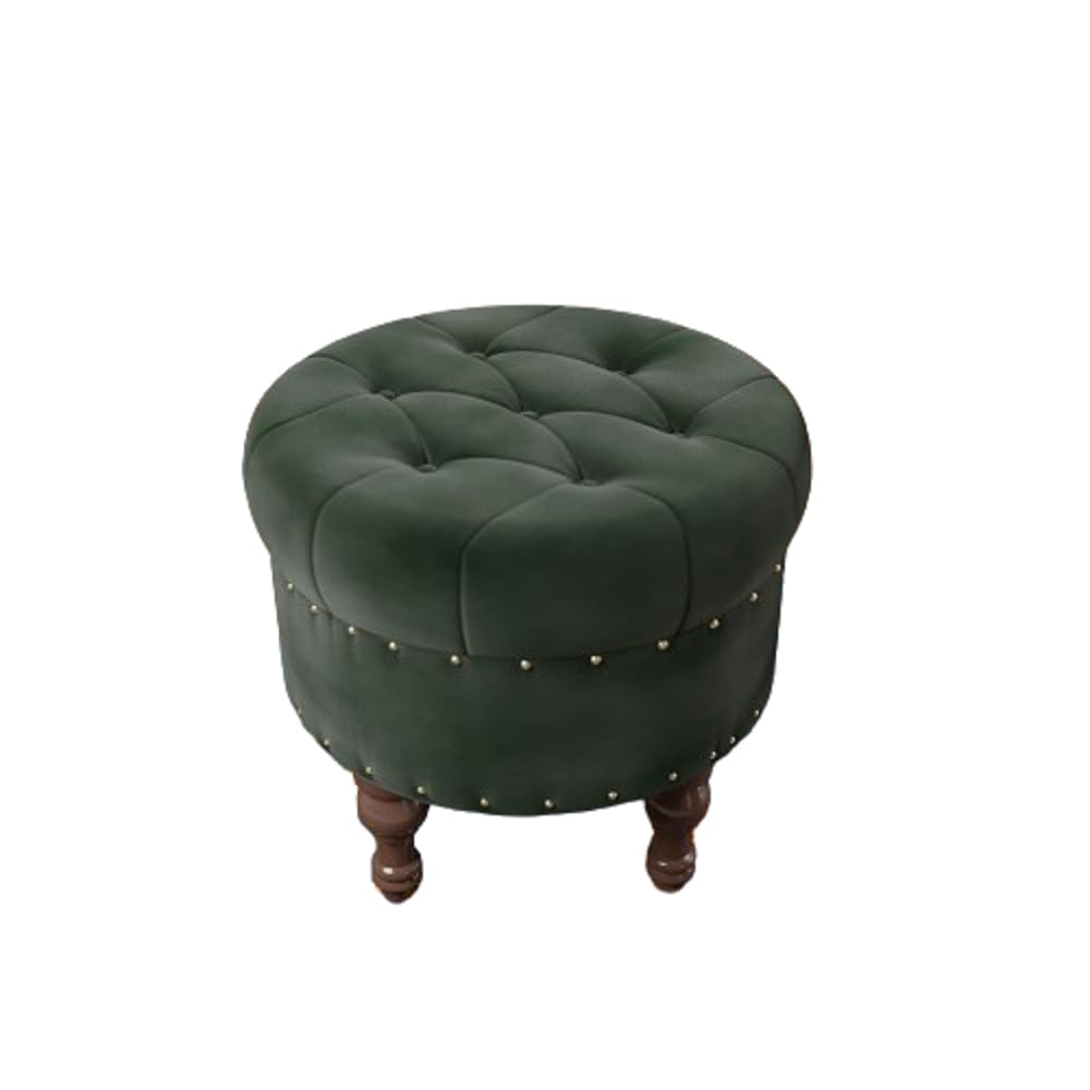 Ottoman Plouffe's Round Velvet Tufted Foot Rest With Storage for Living Room & Bedroom Decorative Home Furniture-Green