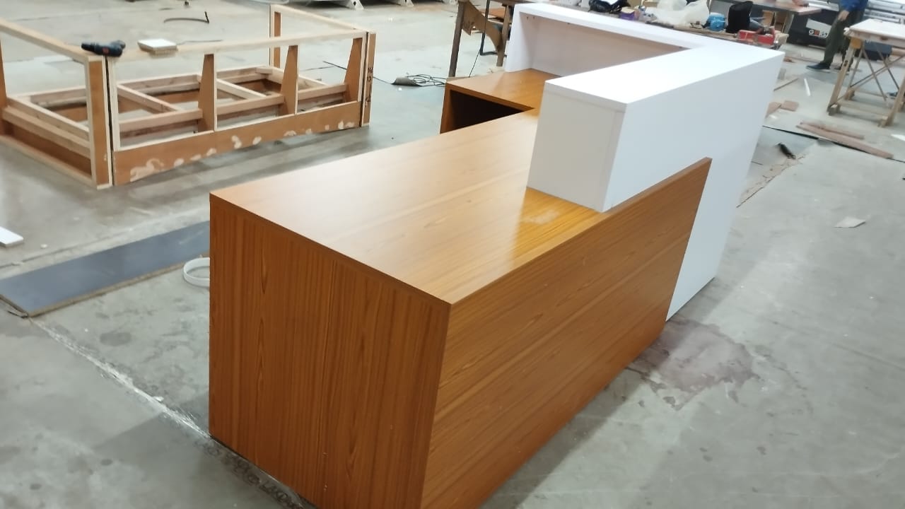 Reception Table for Office Luxury Modern L Shape Counter Stylish Design Made in MDF and Self Box & 2 Person Seating Reception Table - Off White Color