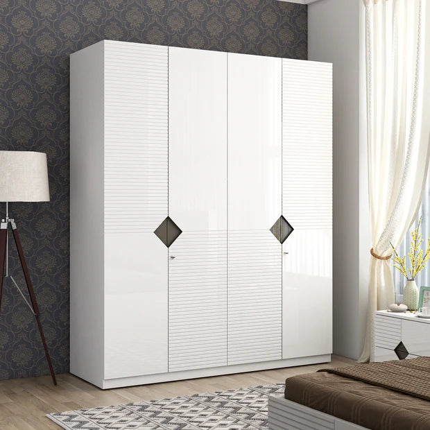 Wardrobe for Home 4-Door Modern Look, Luxurious Stylish Texture and Smooth Door Mechanism