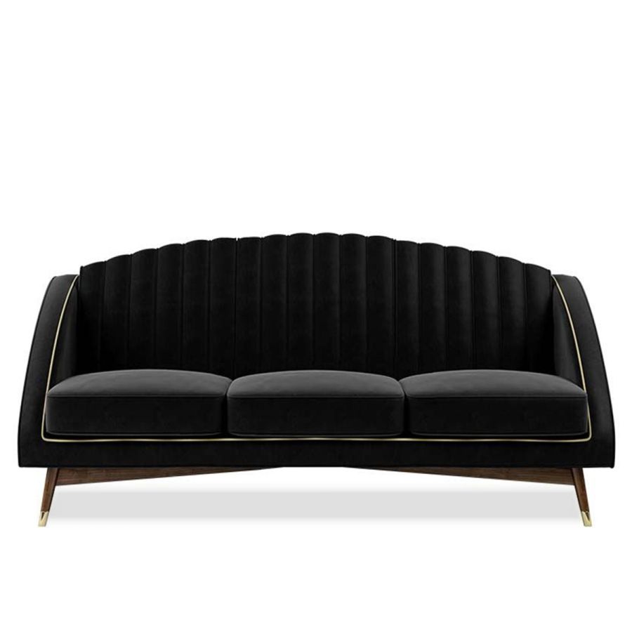 3 Seater Sofa For Home and furniture Upholstery Velvet Modern and Durable Design for Living Room – Black