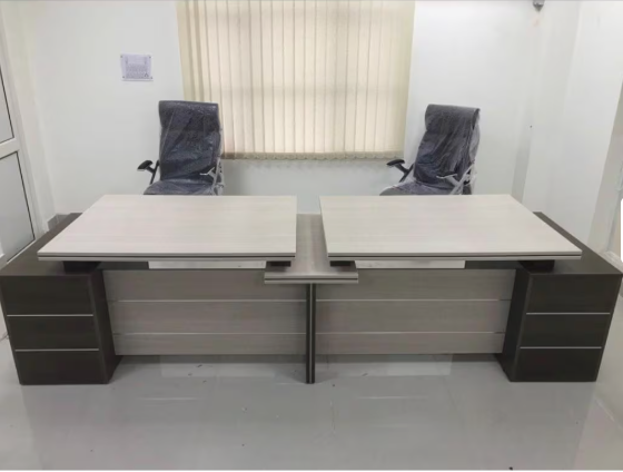 Partner Director Table with Double Seating, Storage Side Units & Modern Walnut Finish