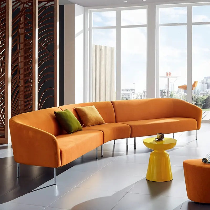 Sectional Sofa For Office Furniture, Upholstery Fabric Modern And Durable Design For Living Room and  Office -Orange