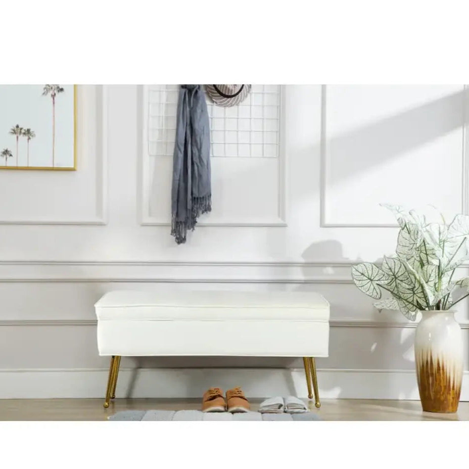 Ottoman with Storage – Velvet Upholstery Wood Frame with Foam Padding, Metal Legs or Living Room.