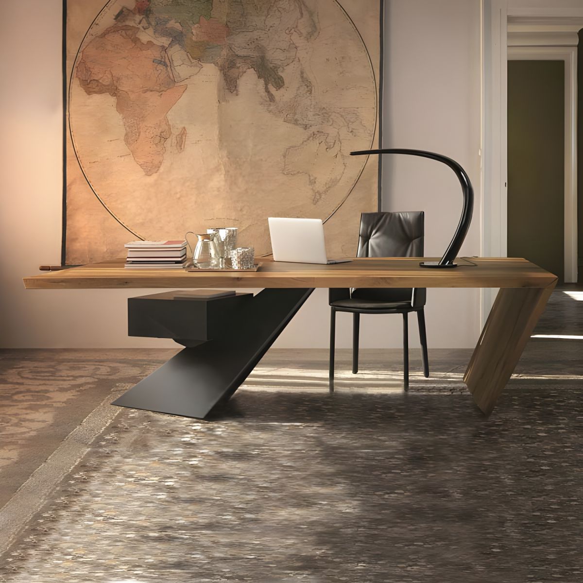 Director & Executive Rectangular Table for Office and Contemporary Writing Desk Made in MDF - Brown