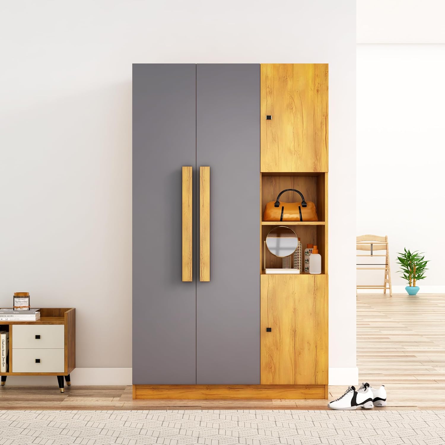 Wardrobe for Compact Bedroom Wardrobe 2 Door Almirah with Drawers for Modern Apartments.