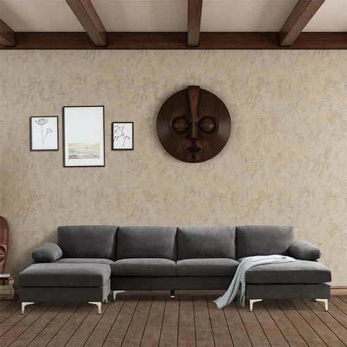 Sectional L Shape 6 Seater Sofa , Upholstery Fabric for Living Room Durable & Comfortable Padded Perfect for living Room - Dark Grey