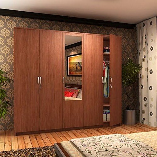 Wardrobe for Compact Bedroom Modern 5-Door and Compact Design, Premium Finish With Mirror.