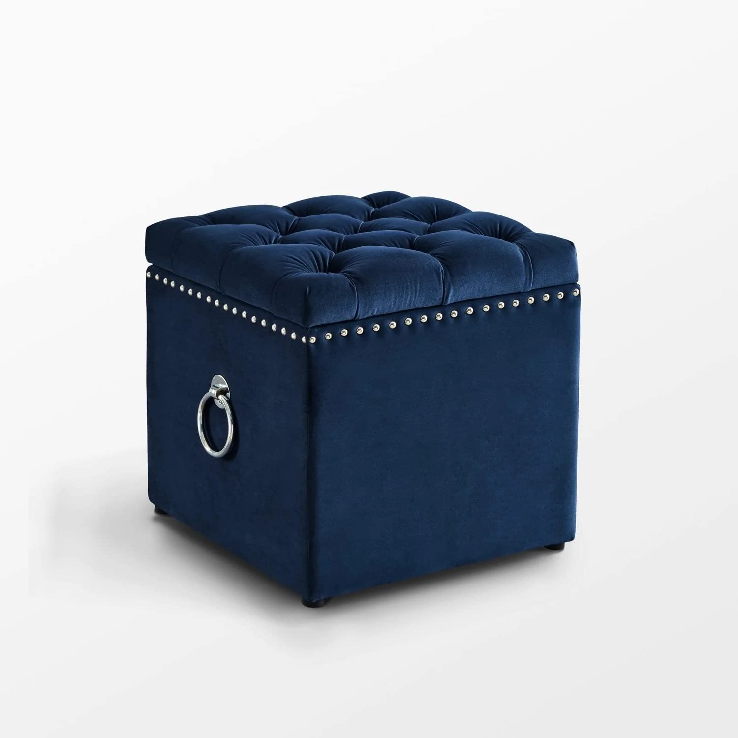 Ottoman Plouffe's with Storage Collapsible Sturdy Square Foot Rest Under Desk Stool for Room Folding Ottoman Furniture with Button tufted -Navy Blue