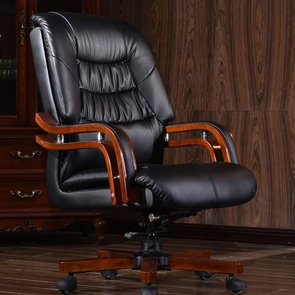 High Back Director Chair for office Made in Plyboard with Leatherette Upholstery & Armrest with wooden WheelBase & Revolving Chair -black
