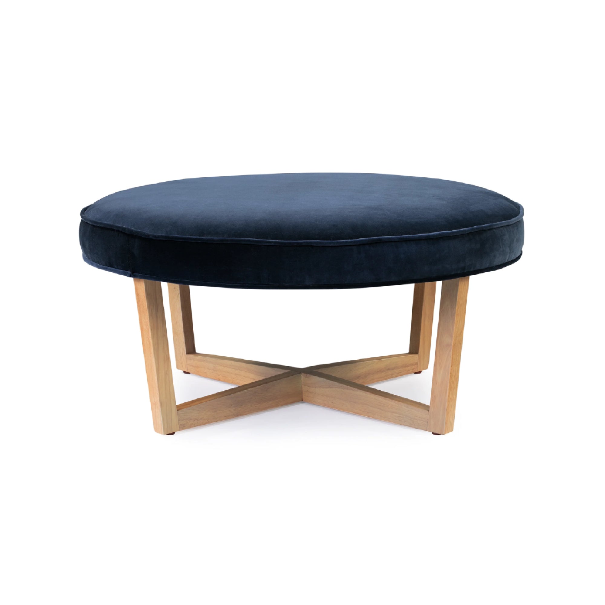 Modern Navy Velvet Pouffe Ottoman – Chic Round Footrest & Extra Seating for Living Room