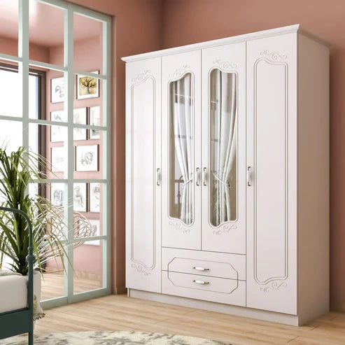Wardrobe for Designer Wardrobe for Small Spaces 4-Door with Mirror and Elegant Finish, Blending Form and Function.