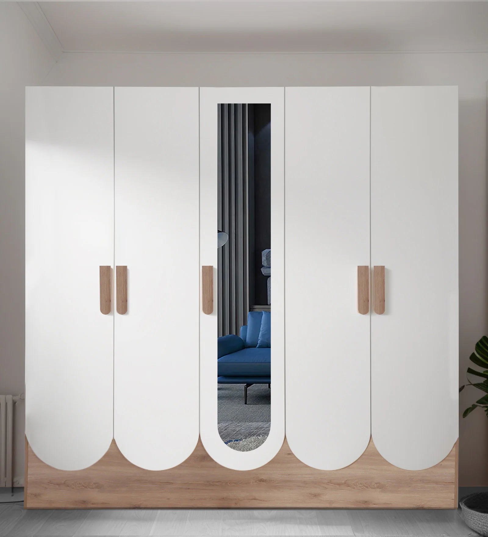 Wardrobe for Bedroom Storage – White Dual Mirrors, Dual Hanging Spaces, Lockable Drawers, Spacious Shelving & Elegant Particle Wood Build