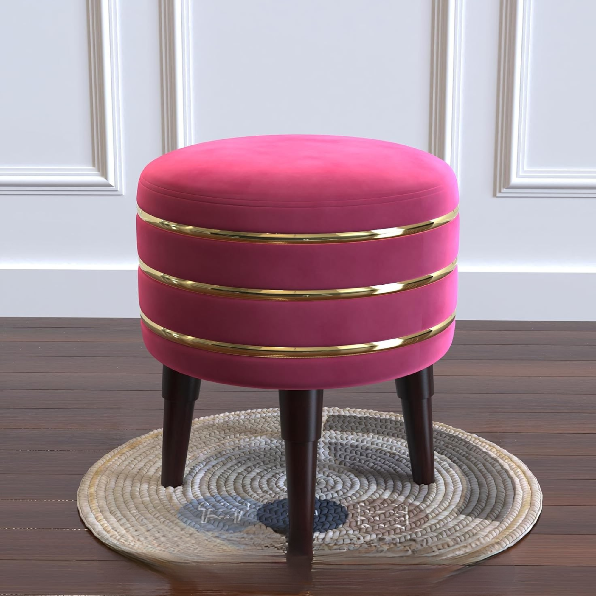 Ottoman Plouffe's Sofa Side Stool Small Footrest Stool Makeup Chair Upholstered Velvet Modern Vanity for Bedroom and Girls Room Living Room -Pink