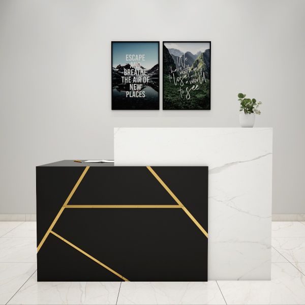 Reception Table Made In Plywood with 1 Drawer, 1 Shutter Unit and Open Space - Black & White