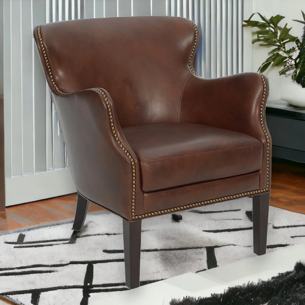 Lounge Chairs for Home Upholstery Pu leatherette, Durable Wing Arm Chair Comfortable Seating For Living Room or Bedroom - Dark Brown
