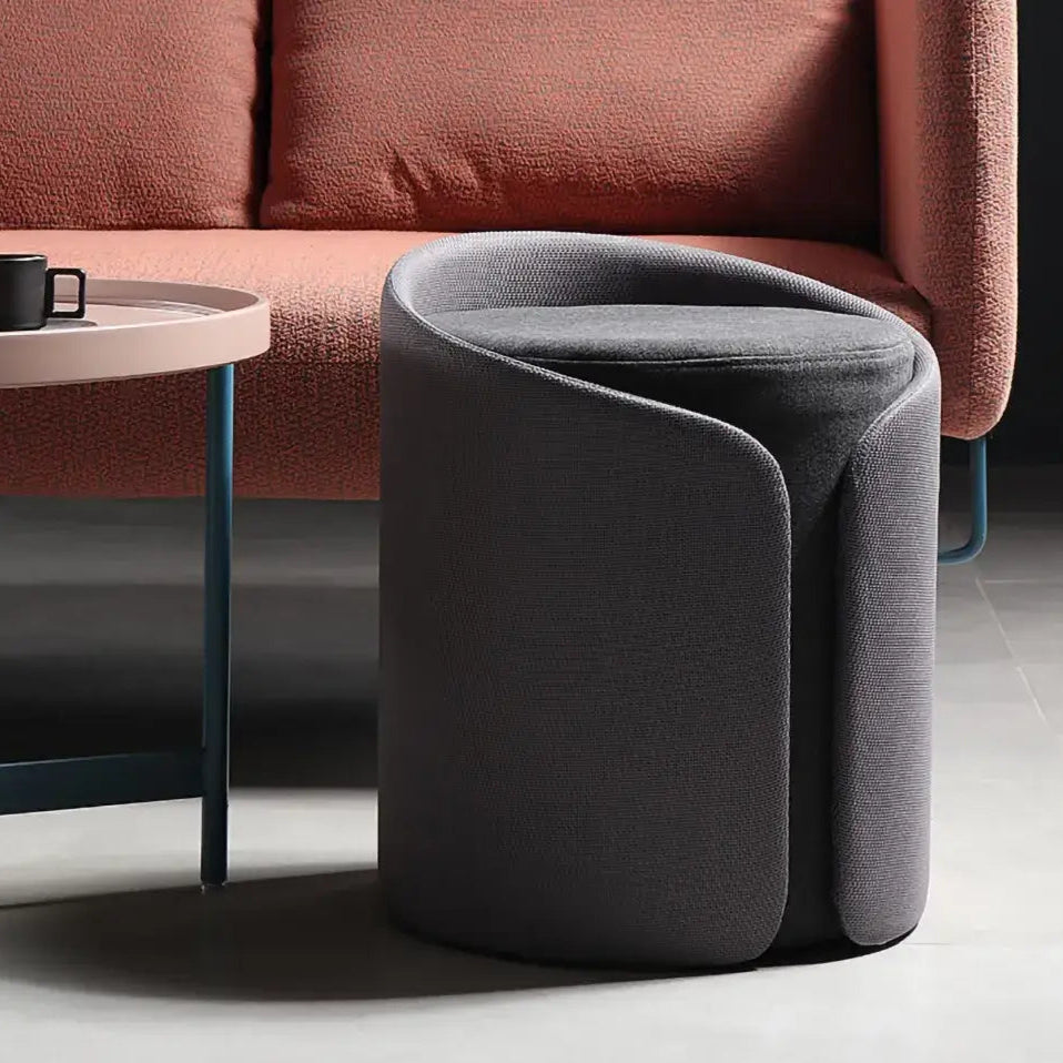 Ottoman Round Upholstered – Linen Upholstery Wood Frame with Foam Padding, Sleek Design, for Living Room or Bedroom.