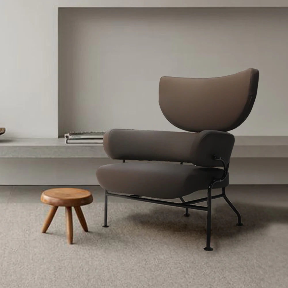 Lounge Chair Upholstered in Fabric cozy and stylish with Curved shape Extra support back & durable Design -Light Brown