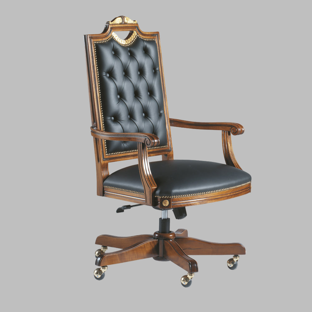 লেদারেট এবং উচ্চ ঘনত্বের ফোম এবং নরম প্যাডেড হস্তনির্মিত কাঠের হুইলবেস এবং পু পলিশ দিয়ে তৈরি সলিড কাঠের তৈরি হাই ব্যাক লাক্সারি অফিস ডিরেক্টর চেয়ার টাফ্টেড ডিজাইন