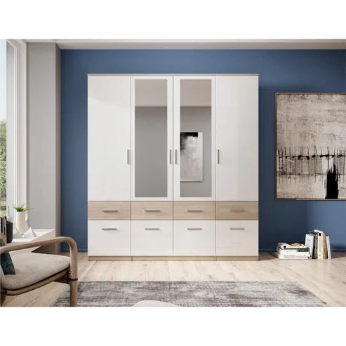 Wardrobe for Space-Expanding Elegance Premium-4 Doors Mirrored Wardrobe for Any Rooms.