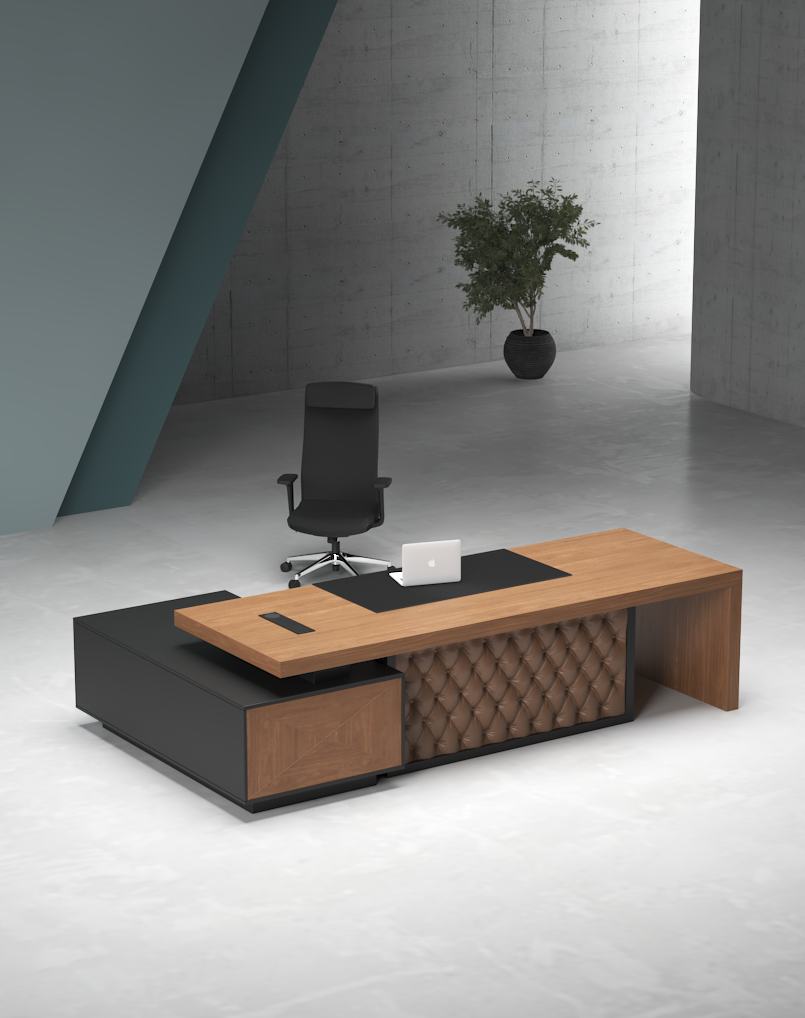 Director Table for office Furniture Made in Particle Board/ MDF/Plywood with Two shelves & Lockable Storage, One Wire Manager