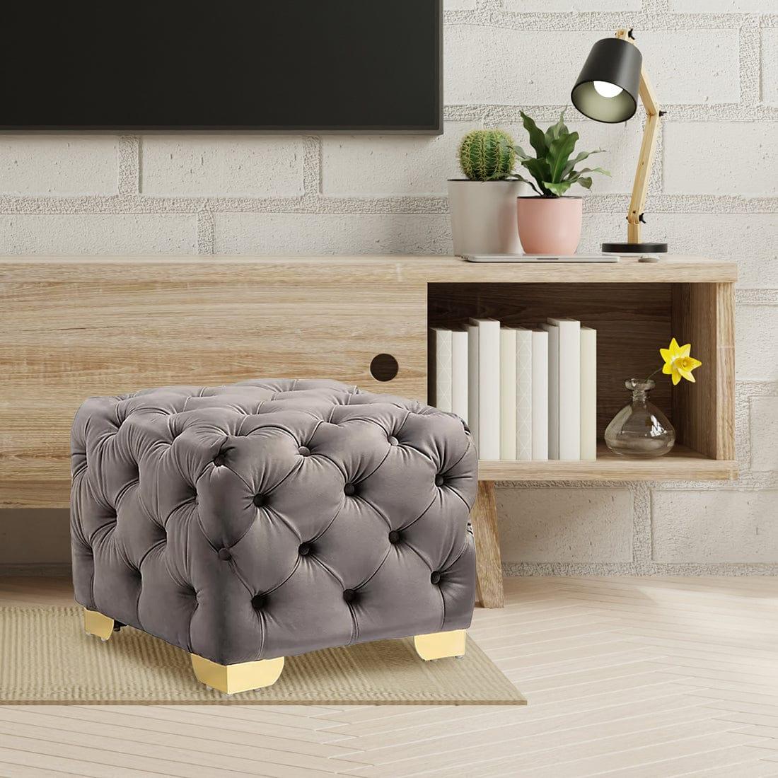 Ottoman Modern Square shape Upholstery Velvet Foot Rest Stool, Pouf for Office Home Décor for living Room, Bedroom, Office - Grey