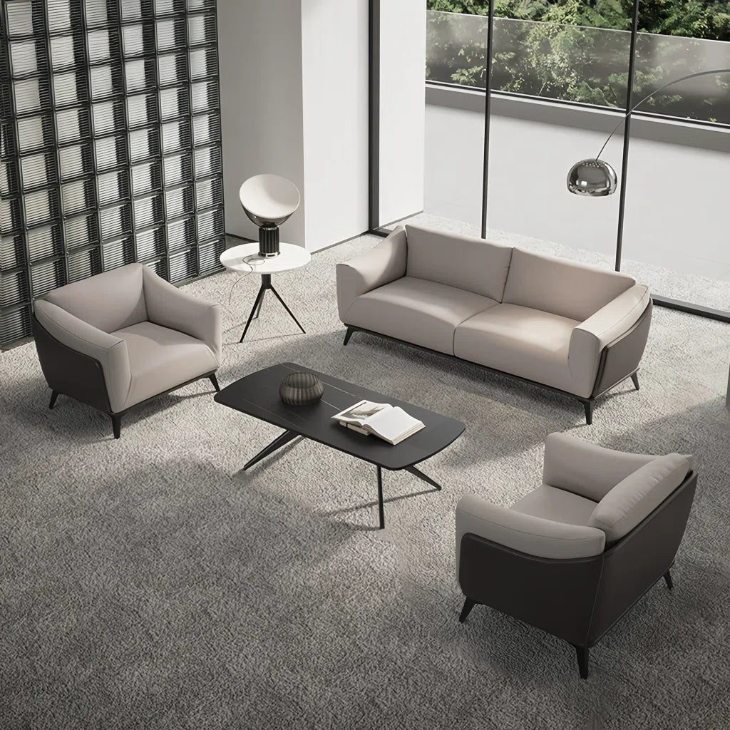 3-Seater couch tailored for executive spaces, showcasing plush velvet fabric, superior seating comfort, and a robust, enduring frame.