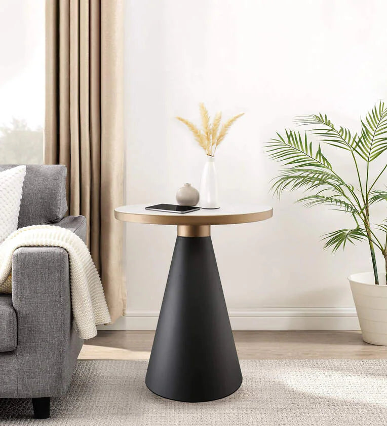 Home and Living for Round Center Table Made in Solid wood and MDF with Polish in Black - Golden