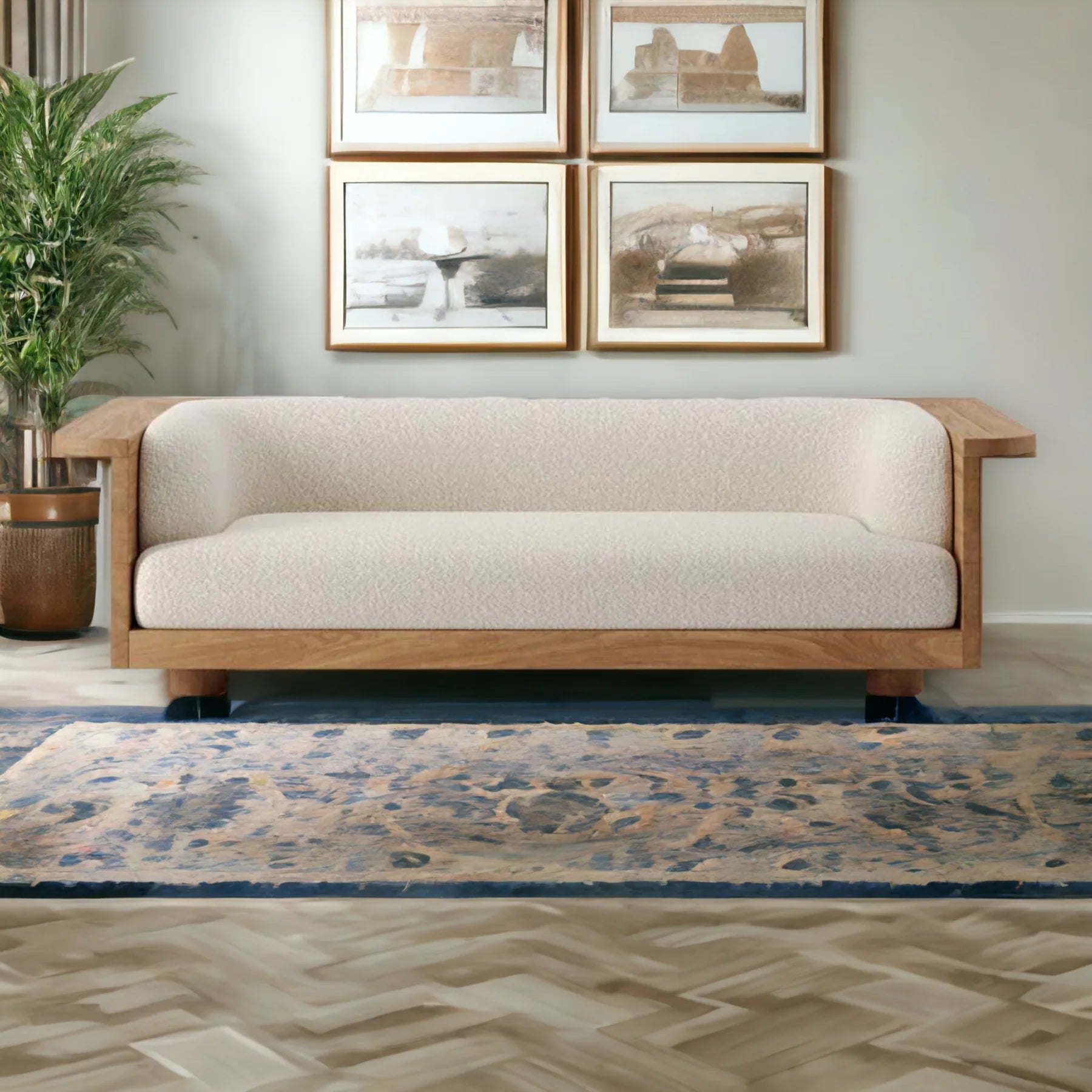 3 Seater Wooden Sofa & For Home Furniture, Upholstery Woolen Premium And Durable Design For Living Room and Hall- White