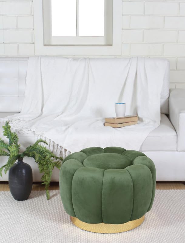 Pouffes Sitting Stool for Living Room, Make up Table Wooden Ottoman Stools, Footstool, Decoration & Dressing Table - Light Green