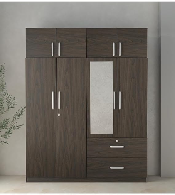 Wardrobe for Compact & Chic Modern 4-Door Wardrobe with Mirror, Elevating Small Bedroom Style.