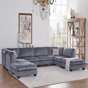 U-Shape Sofa Upholstery Velvet Sectional & Modular Couch Extra Wide Luxury Design For Living Room and Office -Grey